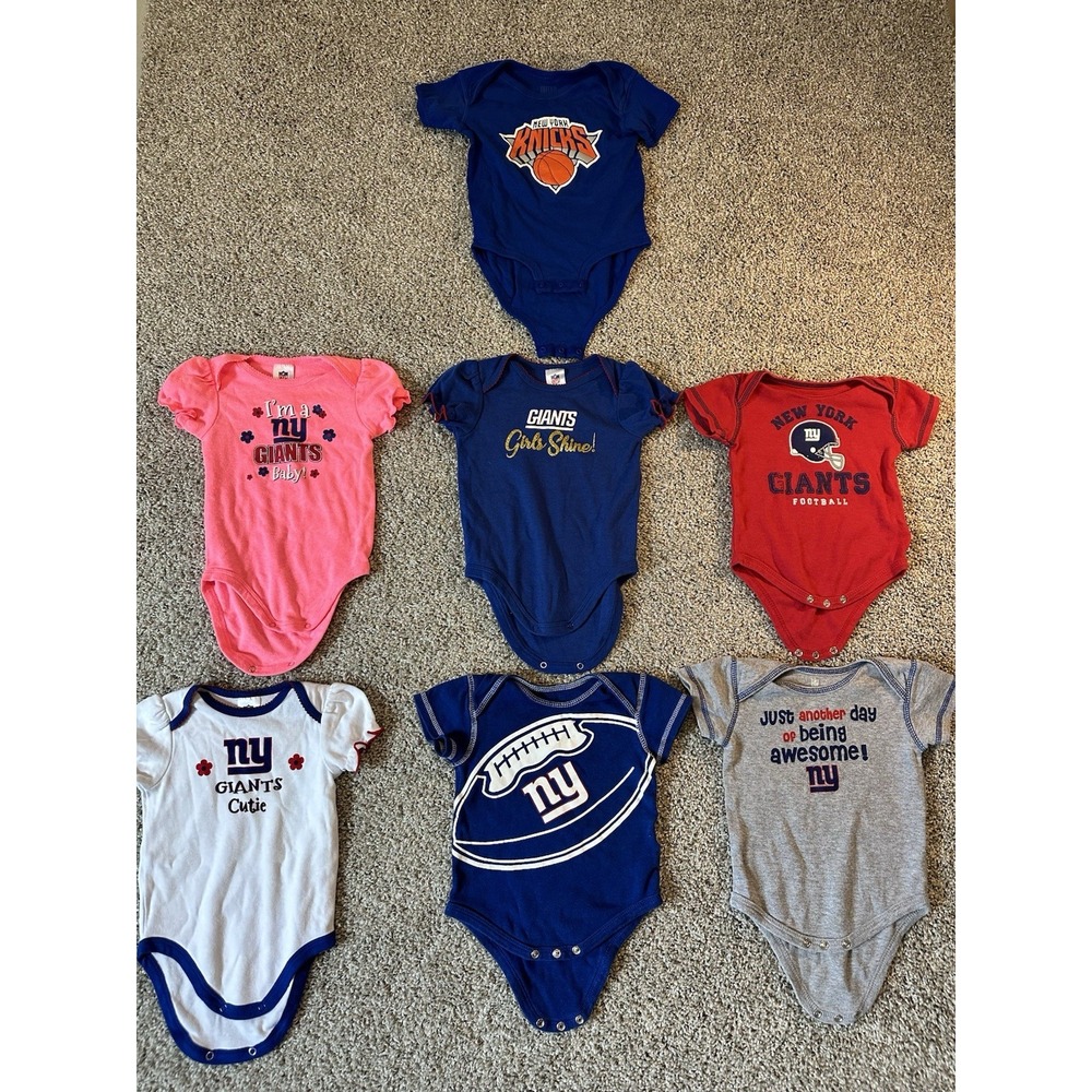 Lot Of Baby New York Giants Body Suits 3/6 & 6/9 Months One Knicks Bodysuit EUC!
